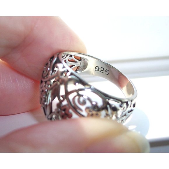 925 STERLING SILVER Open Work Floral Dome Ring - Picture 11 of 16